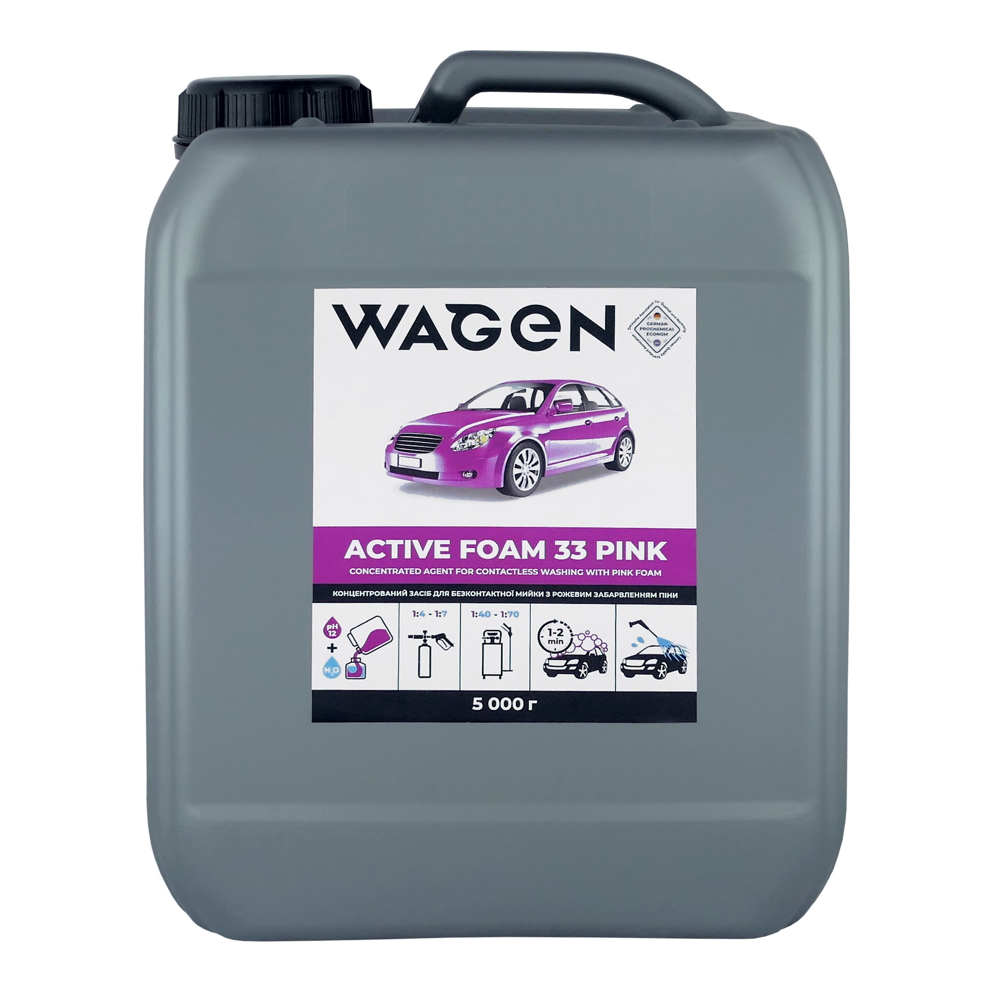 Wagen (DE+UK) WAGEN ACTIVE FOAM 33 PINK Koncentrovaný přípravek pro bezkontaktní mytí aut s růžovou pěnou - kanystr 5kg