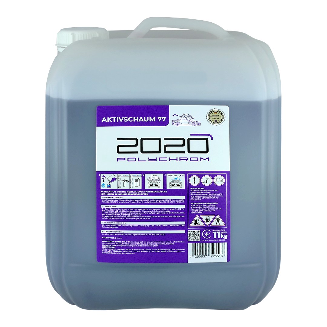 2020 Polychrom (DE+UK) 2020 POLYCHROM AKTIVSCHAUM 77 Koncentrát pro bezkontaktní mytí aut se zvýšenými čistícími vlastnostmi - kanystr 11kg