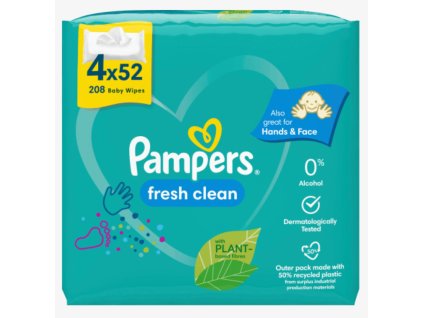 Pampers vlhčené ubrousky Fresch Clean (zelené), 4 x 52 ks