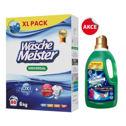 akce Waschemeister Uni + WaschKönig gel 1,625L Universal 54 WL