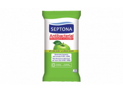 Septona vlhčené ubrousky s antibakteriálním účinkem s vůní zeleného jablka 15ks