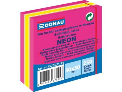 Samolepicí bloček Donau - 50 x 50 mm, mix růžových odstínů, 250 lístků