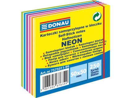 Samolepicí bloček Donau - 50 x 50 mm, výrazné neonové barvy, 250 lístků