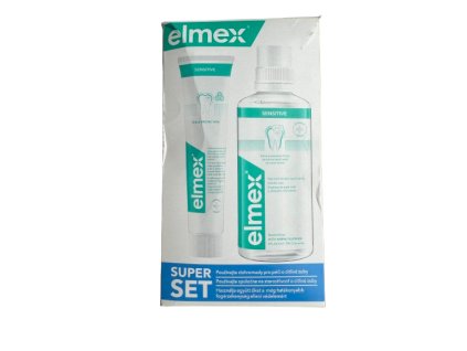 ELMEX Sensitive Super Set ústní voda 400 ml + zubní pasta 75 ml poškozený obal