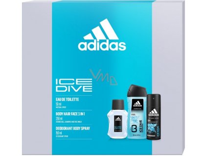 Adidas Ice Dive toaletní voda 50 ml + deodorant sprej 150 ml + sprchový gel 250 ml, dárková sada pro muže