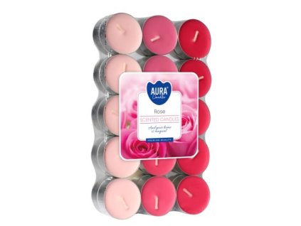 Aura Bispol Rose vonné čajové sviečky 30ks