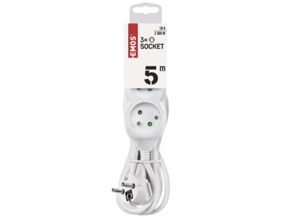 Predlžovací kábel 5m / 3 zásuvky / biely / PVC / 1 mm2