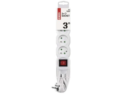 Predlžovací kábel 3m / 3 zásuvky / s vypínačom / biely / PVC / 1 mm2