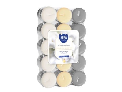 Aura Bispol White Flowers vonné čajové sviečky 30ks
