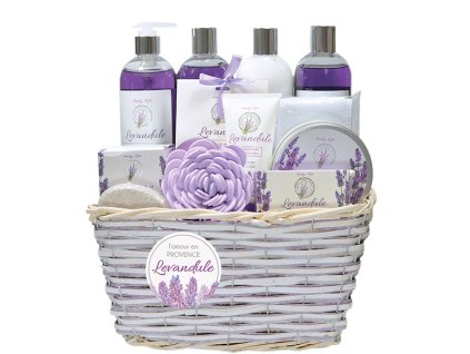 BODY TIP LEVANDUĽA PREMIUM darčekové balenie s levanduľovým olejom v prútenom obale