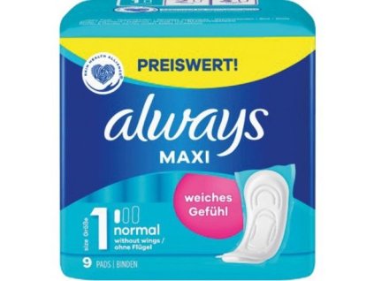 Always Maxi Normal 9ks dámske hygienické vložky bez krídelok