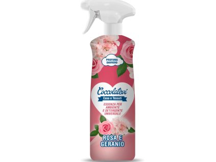 COCCOLATEVI ESSENZA INTERIÉROVÝ PARFÉM A MULTIFUNKČNÝ ČISTIČ ROSA E GERANIO 750ML (Kúp viac zaplať menej 1ks)