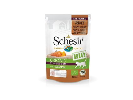 schesir cat bio sterilized kuracie a bravcove s tekvicou 85g