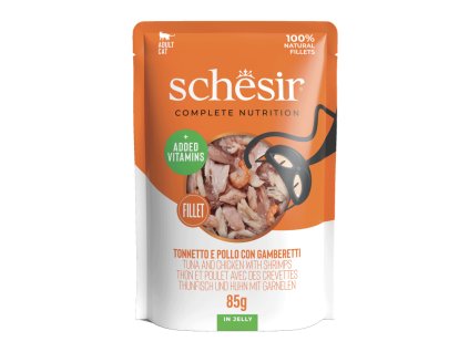 schesir jelly cat tuniak a kuracie filety s krevetami 85g