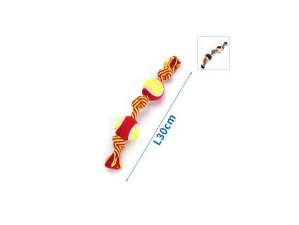 bavlnene lano s 2 loptami 30cm cervene hnede