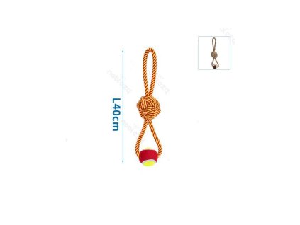 bavlnene lano s uzlom a loptou 40cm cervene hnede