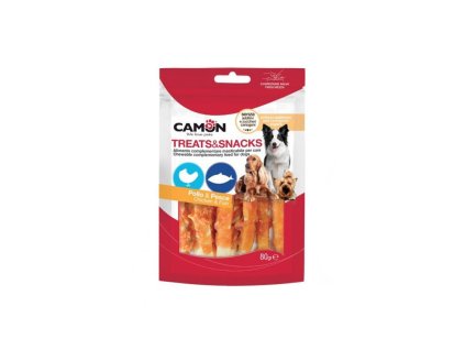 camon treatssnacks dog pasiky treska s kuratom 80g
