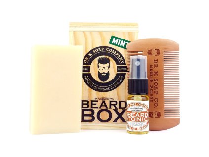 Súprava mydla, hrebeňa a tonika na bradu v drevenej krabičke DR K SOAP COMPANY Beard box Mint