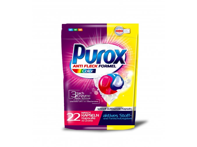 Gelové kapsulky do prania Purox Color 22ks s ochranou proti vodnému kameňu