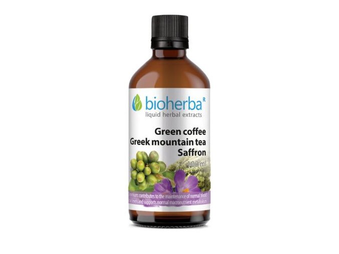 Bylinná tinktúrová zmes zelená káva+ grécky horský čaj+ šafrán Bioherba 100ml