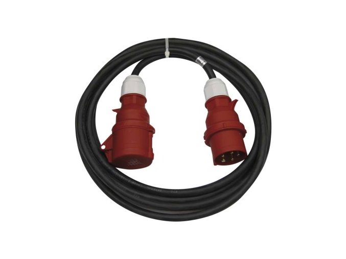 3 fázový vonkajší predlžovací kábel 10 m / 1 zásuvka / čierny / guma / 400 V / 2,5 mm2
