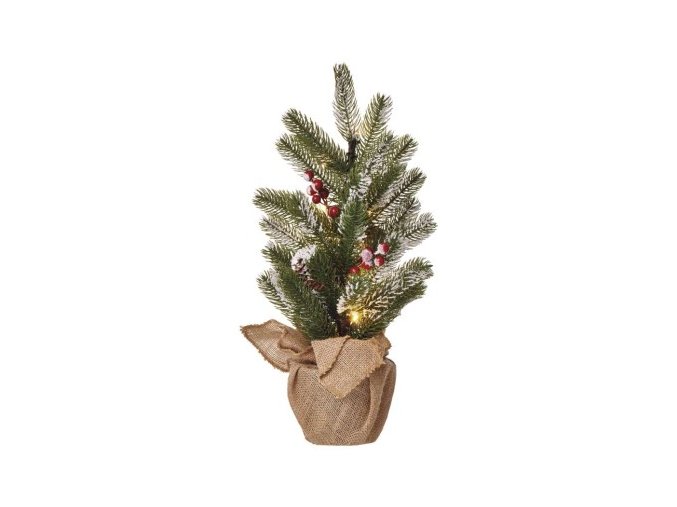 LED vianočný stromček zasnežený, 52 cm, 3x AA, vnútorný, teplá biela, časovač