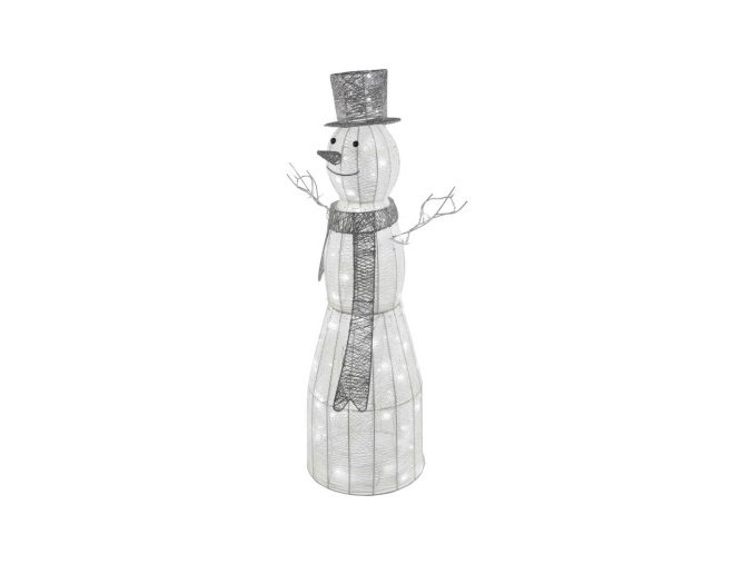 LED vianočný snehuliak ratanový, 124 cm, vnútorný, studená biela, časovač