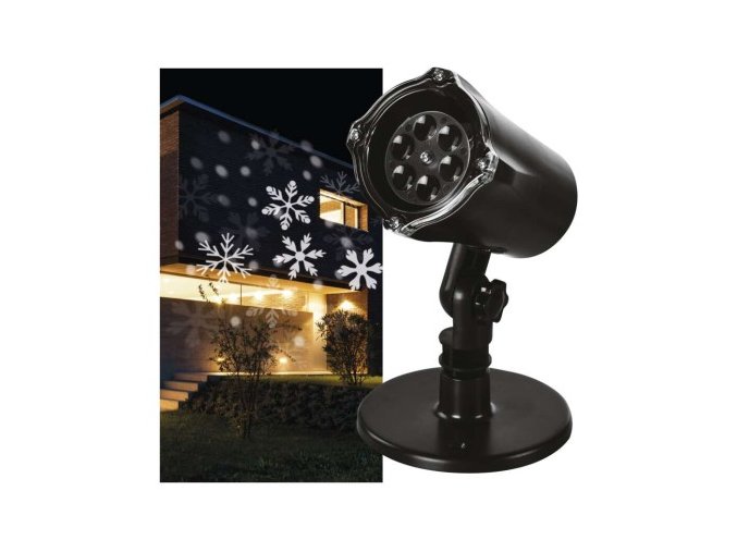 LED dekoratívny projektor – vločky, vonkajší aj vnútorný, studená biela