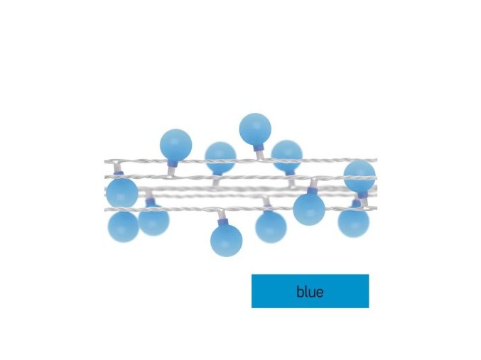 LED svetelná cherry reťaz – guličky 2,5 cm, 4 m, vonkajšia aj vnútorná, modrá, časovač