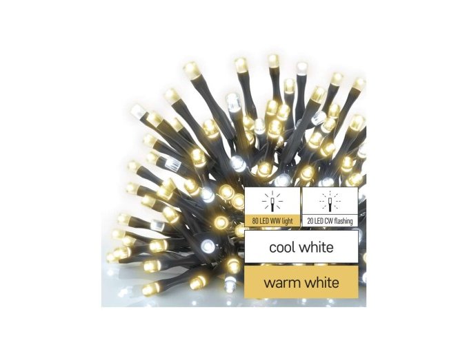 Standard LED spojovacia vianočná reťaz blikajúca, 10 m, vonkajšia, teplá/studená biela