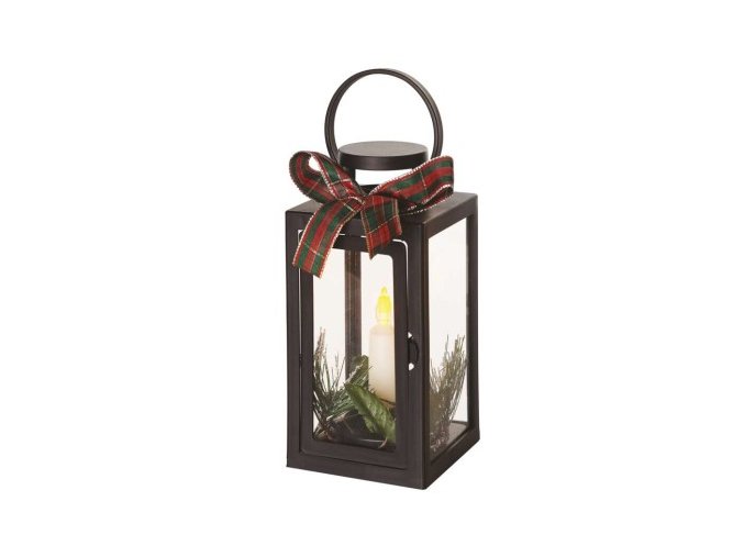 LED dekorácia – vianočný lampáš so sviečkou čierny, 20 cm, 3x AAA, vnútorný, vintage