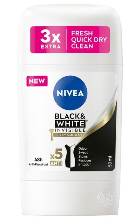 Nivea Invisible Black&amp;White Silky Smooth dámsky tuhý anti-perspirant 50ml