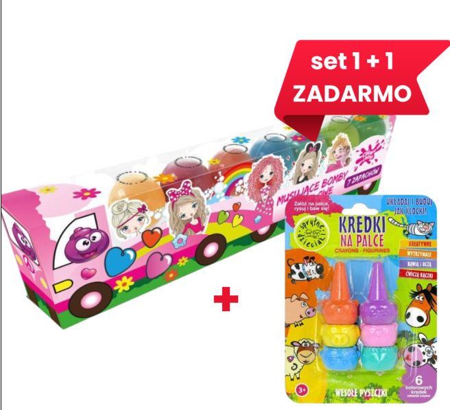 Set 1+1 ZDARMA,Chlapu Chlap vláčik bomby do kúpeľa 7x50g+prstové figúrky/voskovky/