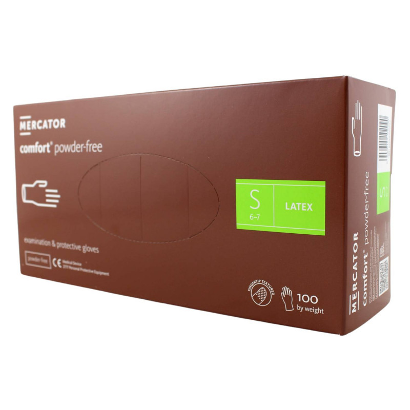 Latexové rukavice MERCATOR COMFORT nepúdrované S 100ks