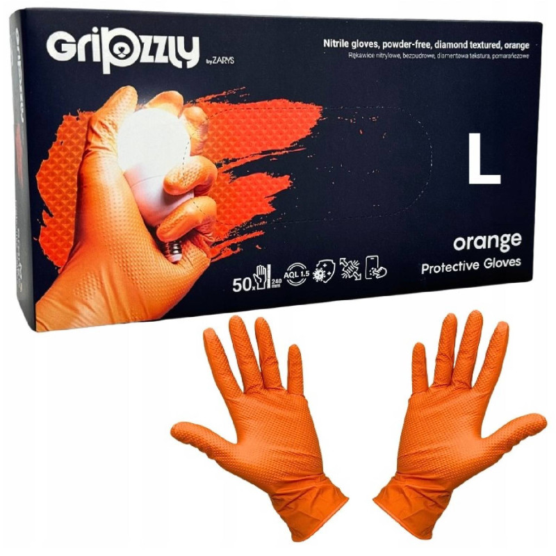Nitrilové ochranné rukavice oranžové GRIPZZLY L - 50ks