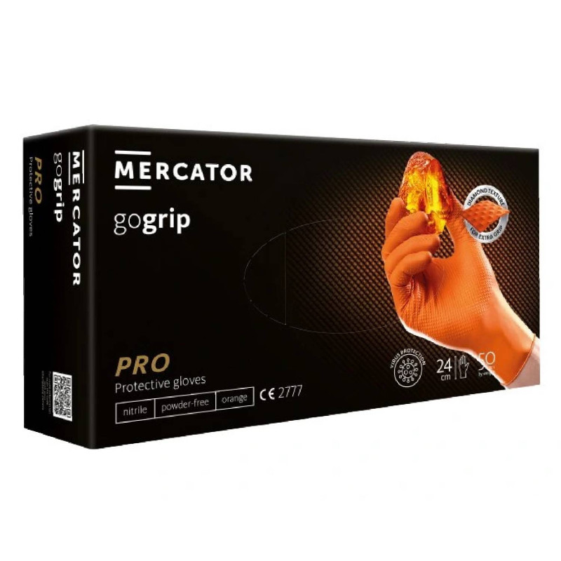 Nitrilové ochranné rukavice oranžové Mercator gogrip PRO – L 50ks