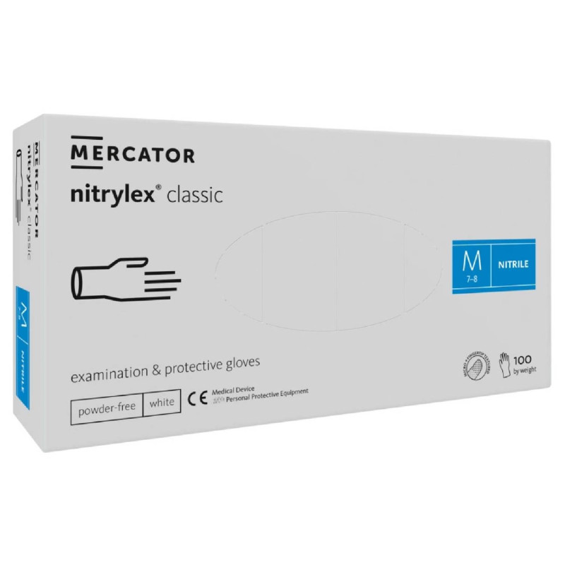 Nitrilové rukavice jednorázové MERCATOR nitrylex classic – biele M 100ks