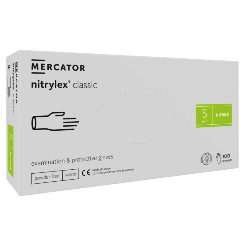 Nitrilové rukavice jednorázové MERCATOR nitrylex classic – biele S 100ks