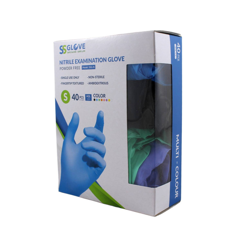 Nitrilové rukavice jednorázové SSGLOVE mix farieb S 40ks