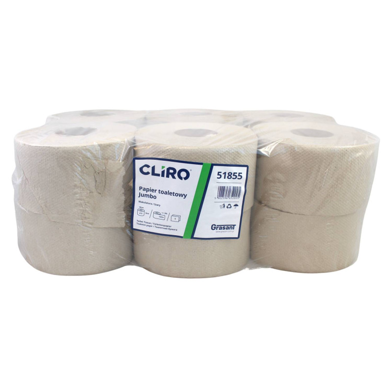 Toaletný papier CLIRO JUMBO Ø 18cm 130m 1vr.70% belosť recykel 12ks