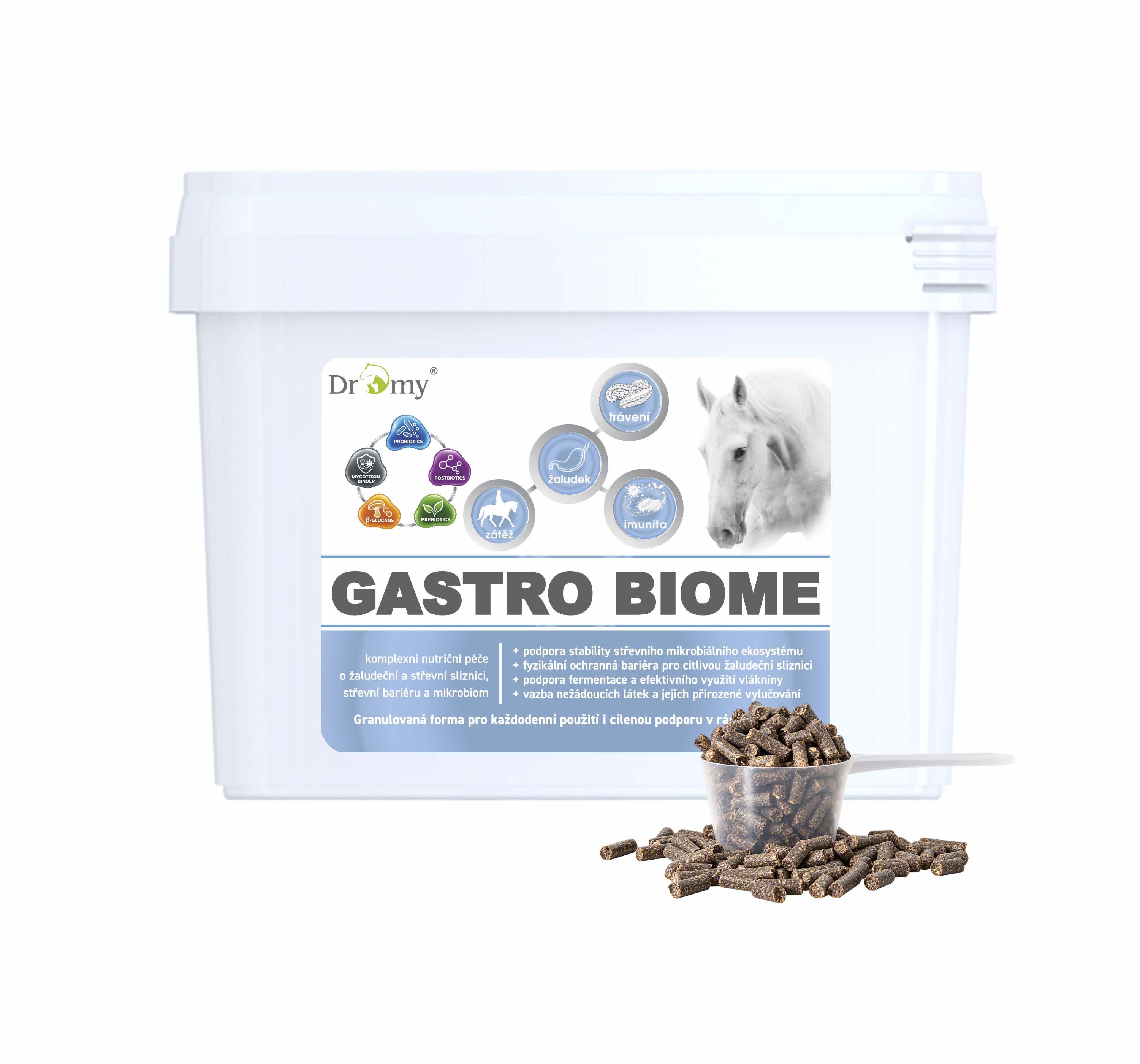 Gastro Biome probiotické doplňkové krmivo pro koně s citlivým trávením.