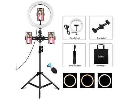 Puluz na statív s 26 cm LED krúžkom pre vlogging 1,1 m PKT3070B