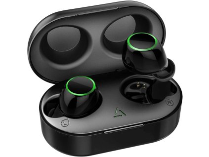 MPOW T6 - bezdrátová sluchátka s dobíjecím boxem, černá