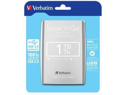 2,5" HDD (hard-disk) Stor 'n' Go, 1TB, USB 2.0, VERBATIM, stříbrný