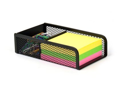 Držák na bloček a kancelářské sponky, černá, drátěný, VICTORIA