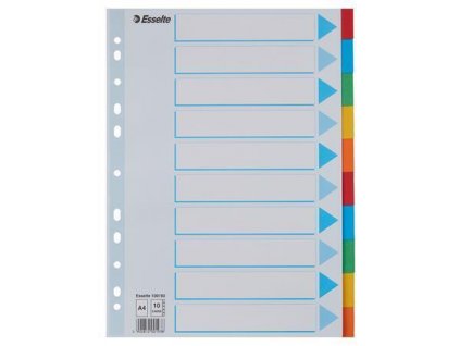 Rejstříky "Standard", popisovatelná titulní str., mix barev, karton, A4, 10 dílů, ESSELTE