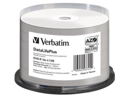 DVD-R 4,7GB, 16x, Printable, no-ID, Verbatim, 50-cake