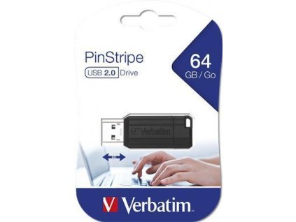 USB flash disk "PinStripe", černá, 64GB, USB 2.0, 10/4MB/sec, VERBATIM