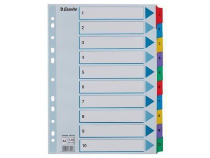 Zesílené rejstříky "Mylar", mix barev, karton, A4, 1-10, ESSELTE