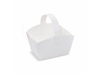 Svatební košíček (PAP) s ouškem bílý 10 x 8 x 6 cm [50 ks]